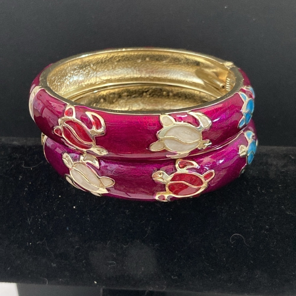Vintage hinged clamper bracelets set of 2 by Jiu Long Xing signed​​